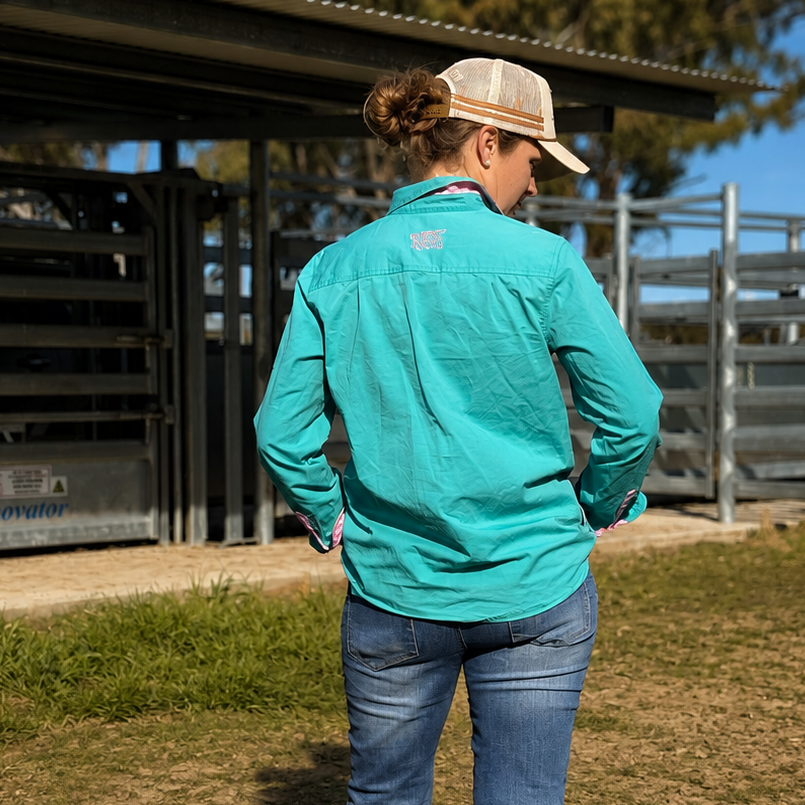 Half Button Long Sleeve Work Shirt Light Weight - Teal
