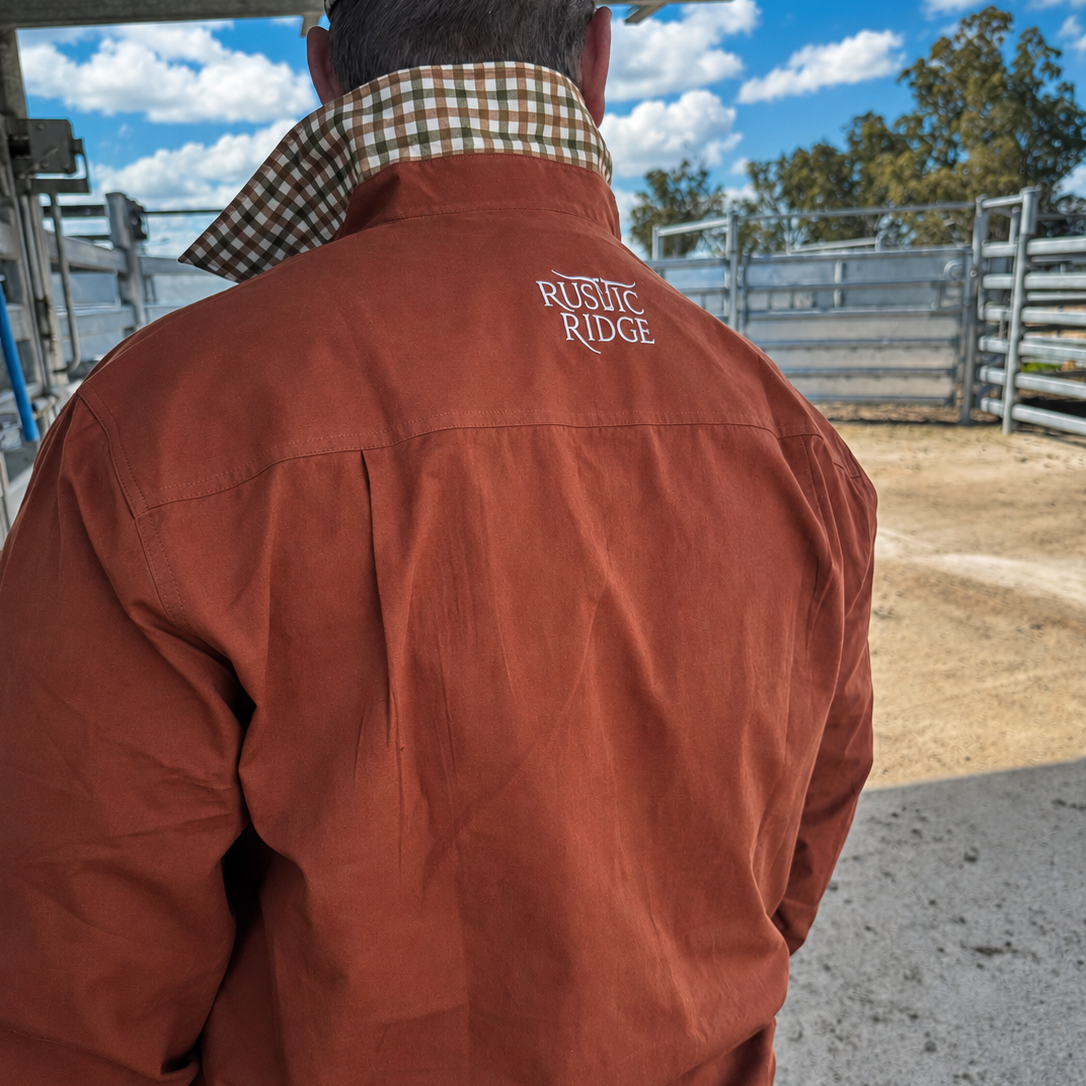 Half Button Long Sleeve Work Shirt Light Weight - Rust